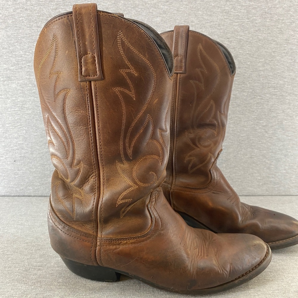 Mens Brown Leather Cowboy Western‎ Work Boots Oil Chemical Resistant Size 9EW